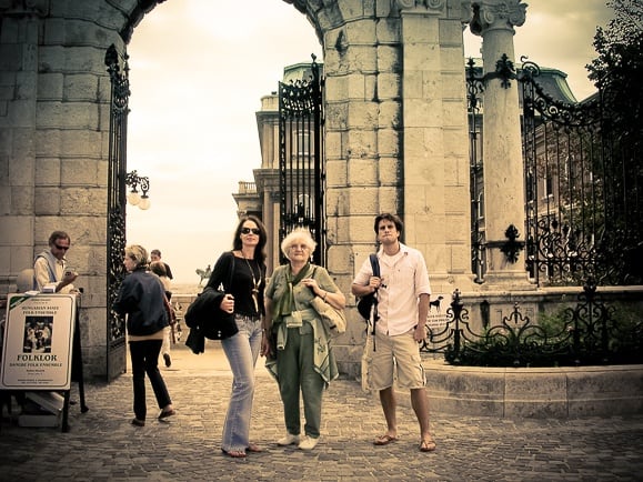 With my son and my mother-in-law in front of the Royal Palace gate, in 2004 (photograph by Laszlo Galffy)