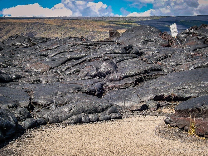 Lava flow across the road